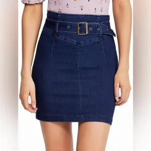NWT Free People Womens Living It Up Denim Belted Pencil Mini Skirt Size 4