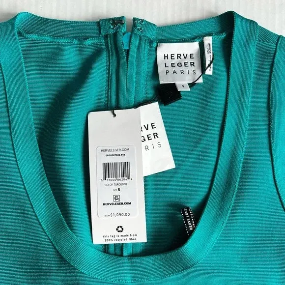 NWT HERVE LEGER Women's Sleeveless Bandage Dress In Turquoise