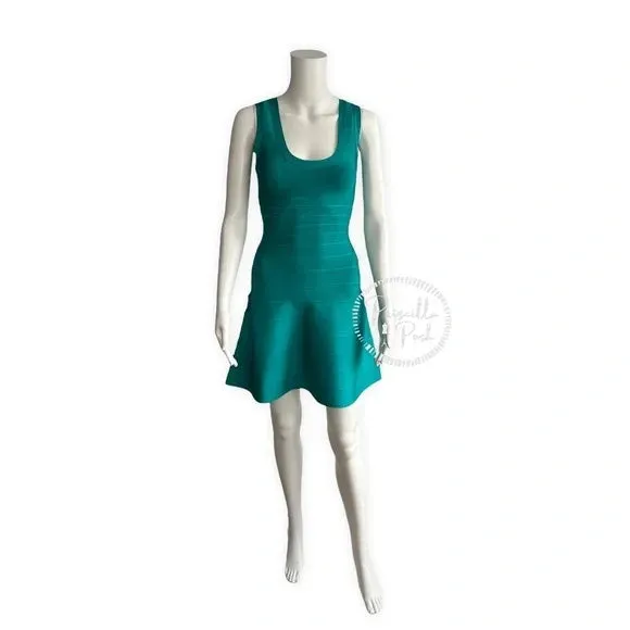 NWT HERVE LEGER Women's Sleeveless Bandage Dress In Turquoise