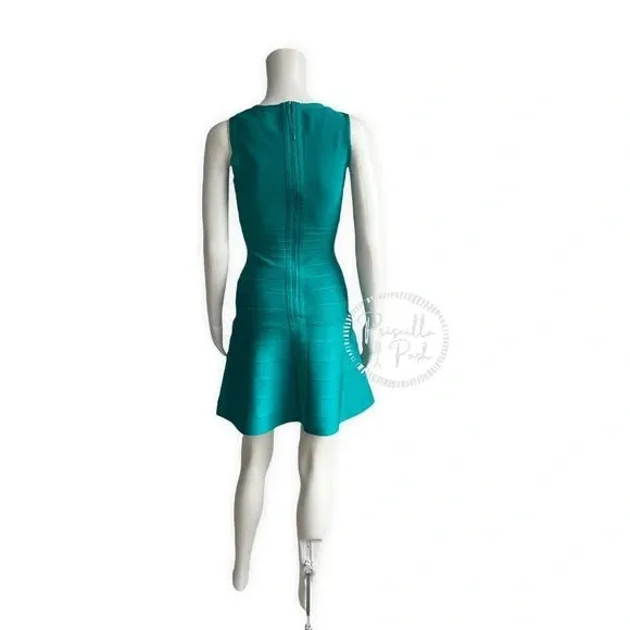 NWT HERVE LEGER Women's Sleeveless Bandage Dress In Turquoise