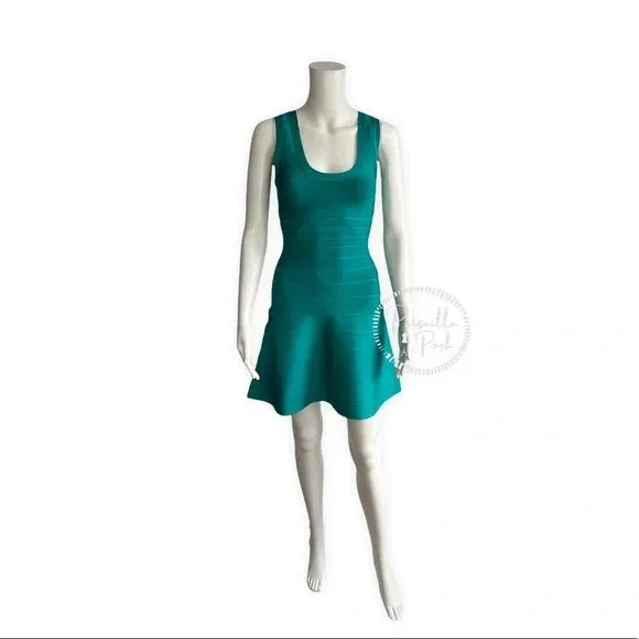 NWT HERVE LEGER Women's Sleeveless Bandage Dress In Turquoise