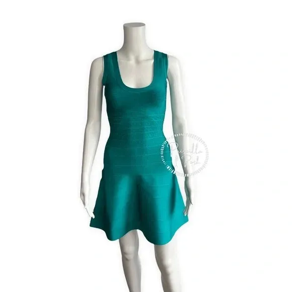 NWT HERVE LEGER Women's Sleeveless Bandage Dress In Turquoise