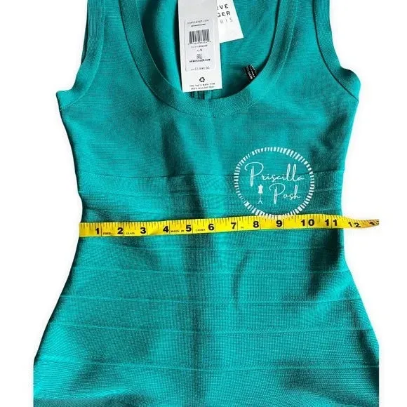 NWT HERVE LEGER Women's Sleeveless Bandage Dress In Turquoise