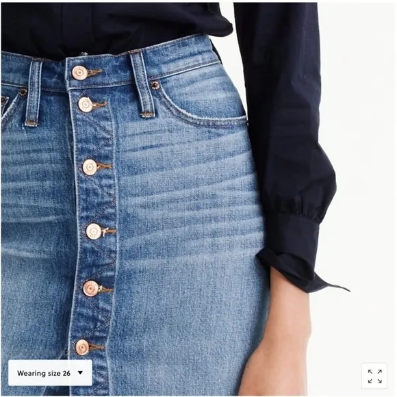 NWT J. Crew Button-front Denim Jean Midi Pencil Skirt- Size 29