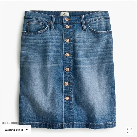 NWT J. Crew Button-front Denim Jean Midi Pencil Skirt- Size 29