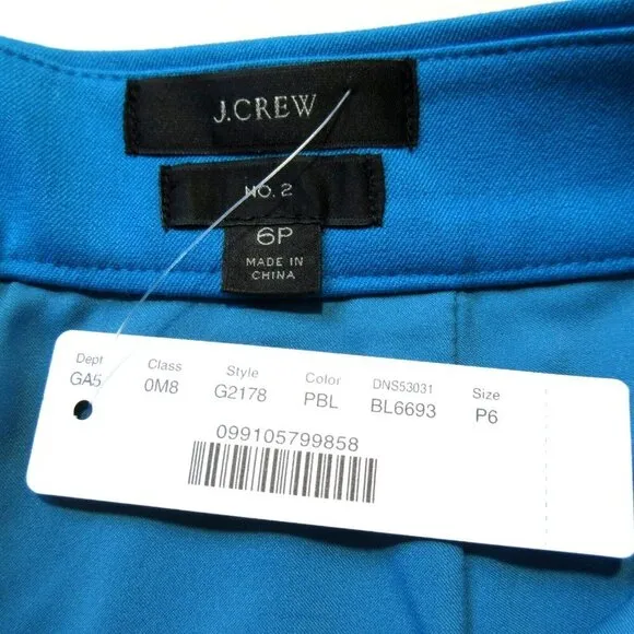 NWT J.Crew Petite No. 2 Pencil in Prussian Blue Bi-stretch Cotton Skirt 6P