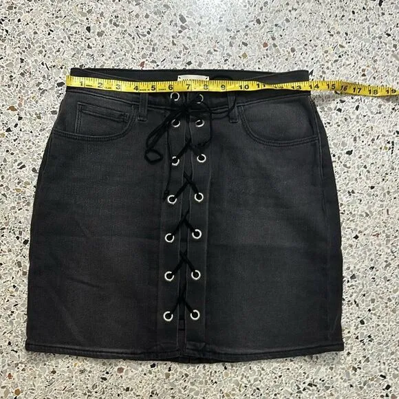 NWT L’AGENCE Portia black denim lace up front mini skirt 25