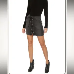 NWT L’AGENCE Portia black denim lace up front mini skirt 25