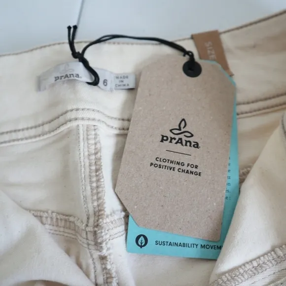 NWT Prana Broadway Skirt Stretch Denim Natural Zip Pockets  6