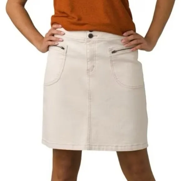 NWT Prana Broadway Skirt Stretch Denim Natural Zip Pockets  6