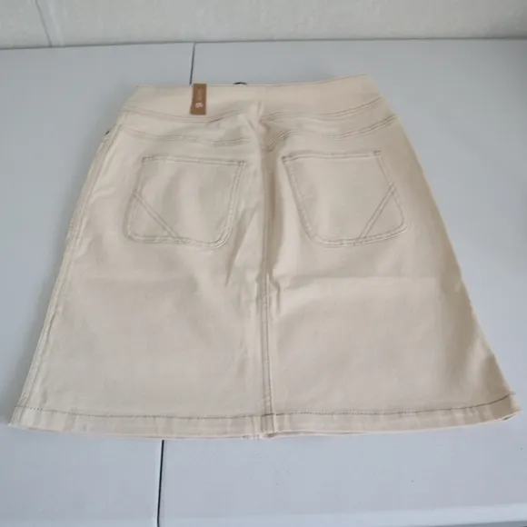 NWT Prana Broadway Skirt Stretch Denim Natural Zip Pockets  6
