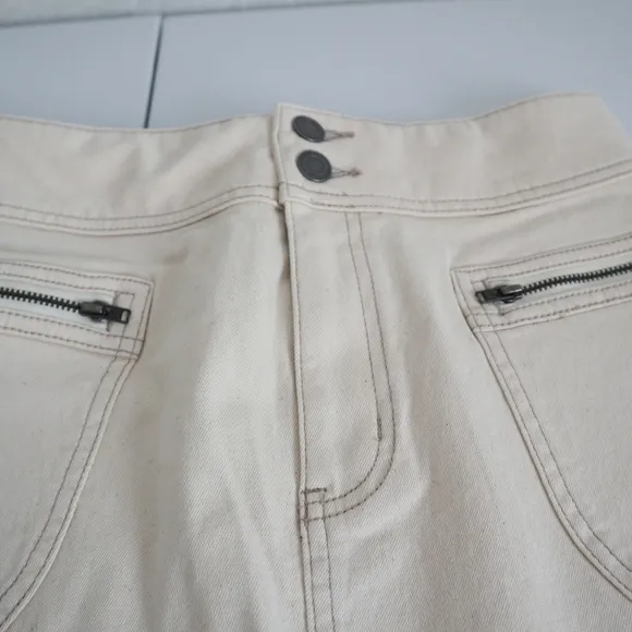 NWT Prana Broadway Skirt Stretch Denim Natural Zip Pockets  6