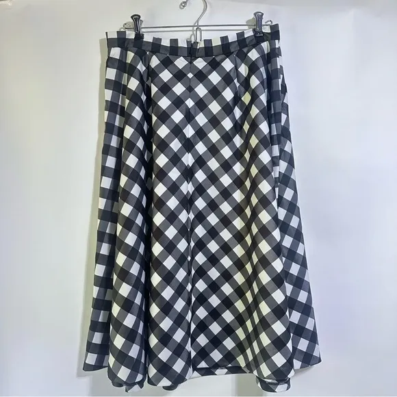 NWT Talbots Black White Buffalo Plaid Pleated A-Line Pocket Taffeta full Skirt