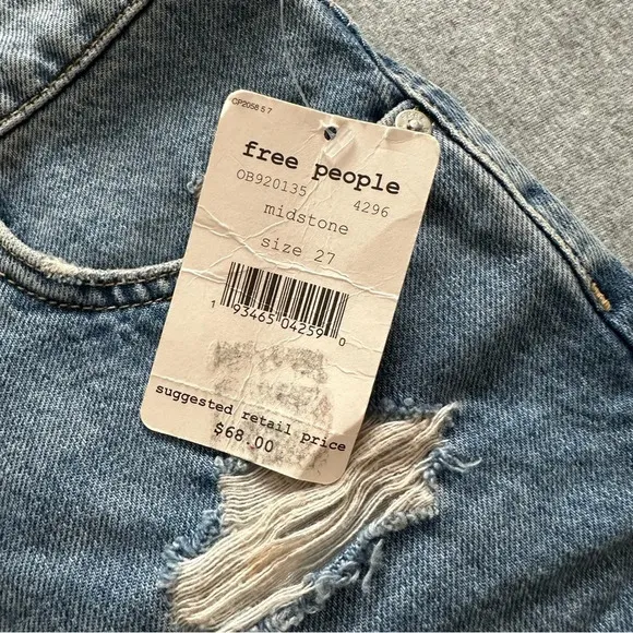 NWT We the Free denim mini skirt distressed raw hem midstone size 27