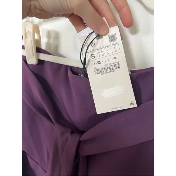 NWT Zara Purple Bermuda Skort Tie Belt Flare Belted Mini Skirt with Shorts