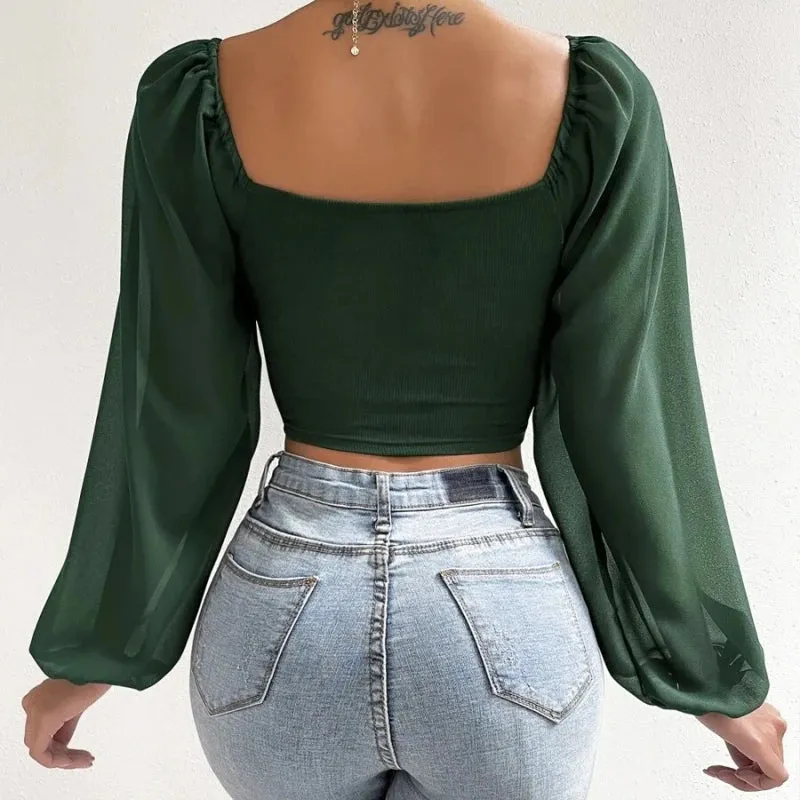Obsidian Phoenix Women's Luxury Puff Sleeve V-Neck Top