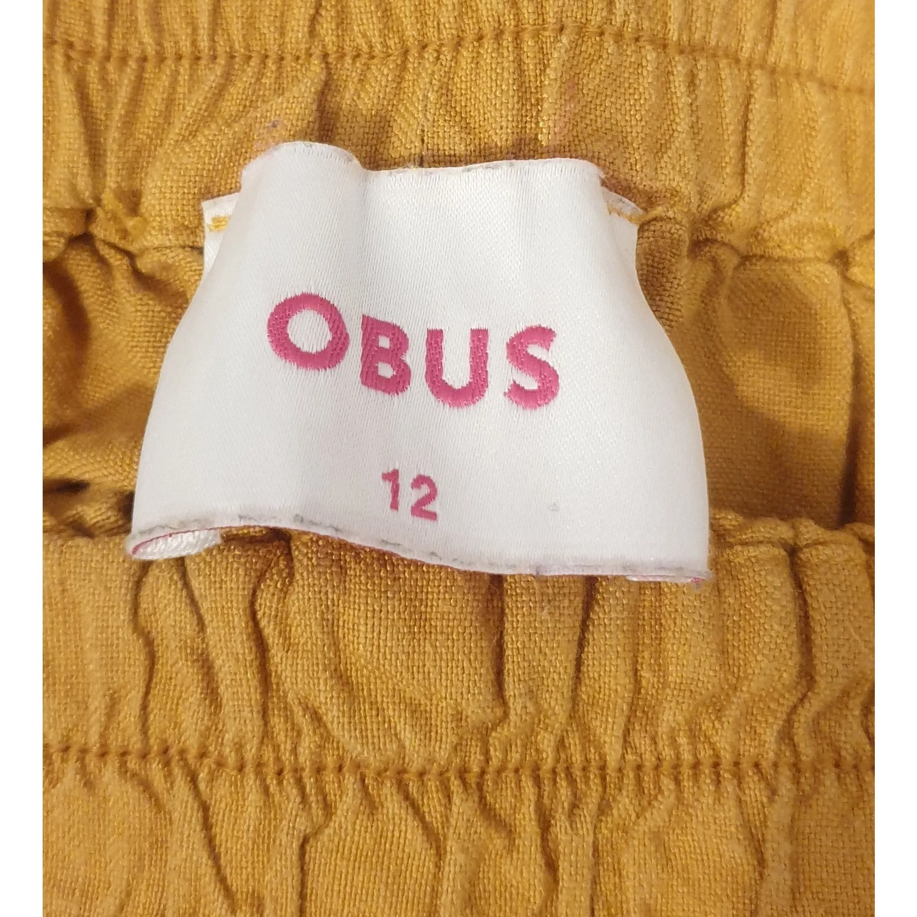 Obus mustard linen mix shorts with elastic waist band, and pockets size 12