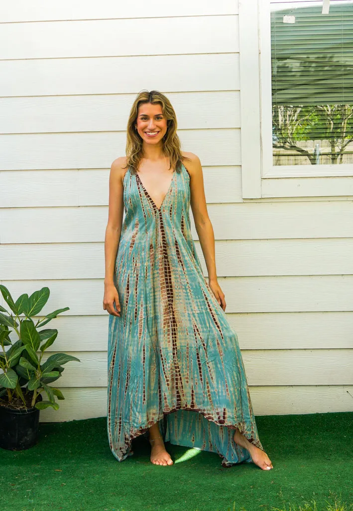 Ocean Mist Hand Dyed Goddess Boho Maxi Dress