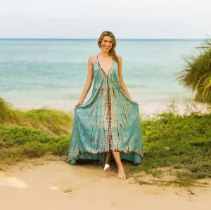Ocean Mist Hand Dyed Goddess Boho Maxi Dress
