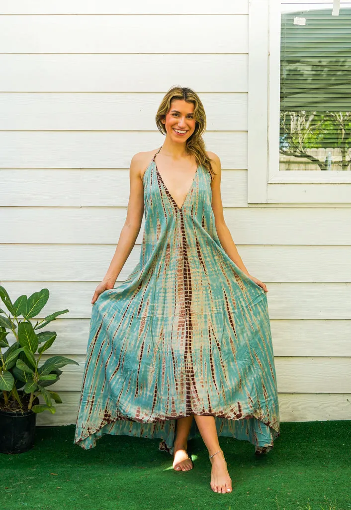 Ocean Mist Hand Dyed Goddess Boho Maxi Dress