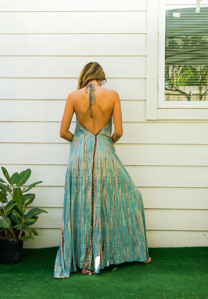 Ocean Mist Hand Dyed Goddess Boho Maxi Dress