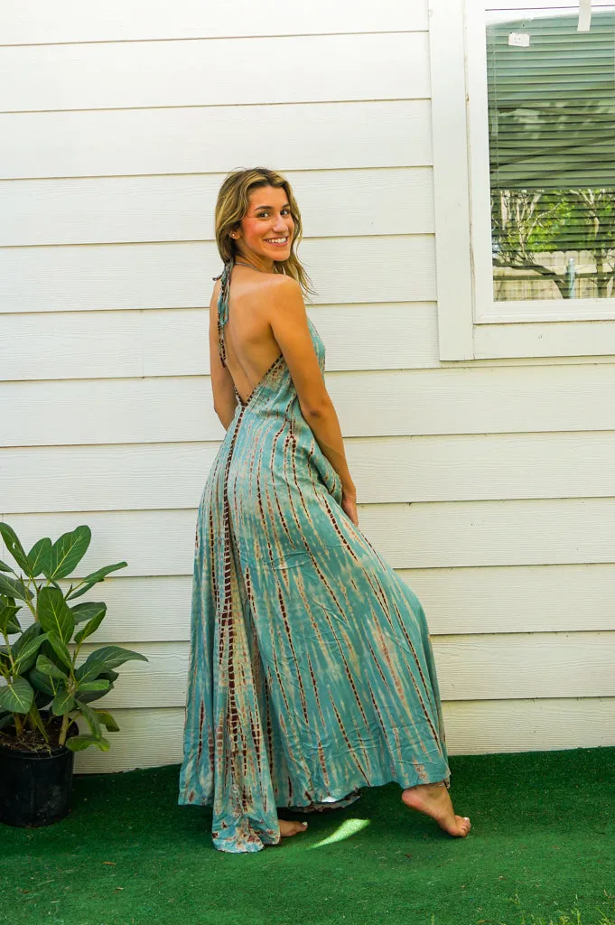 Ocean Mist Hand Dyed Goddess Boho Maxi Dress