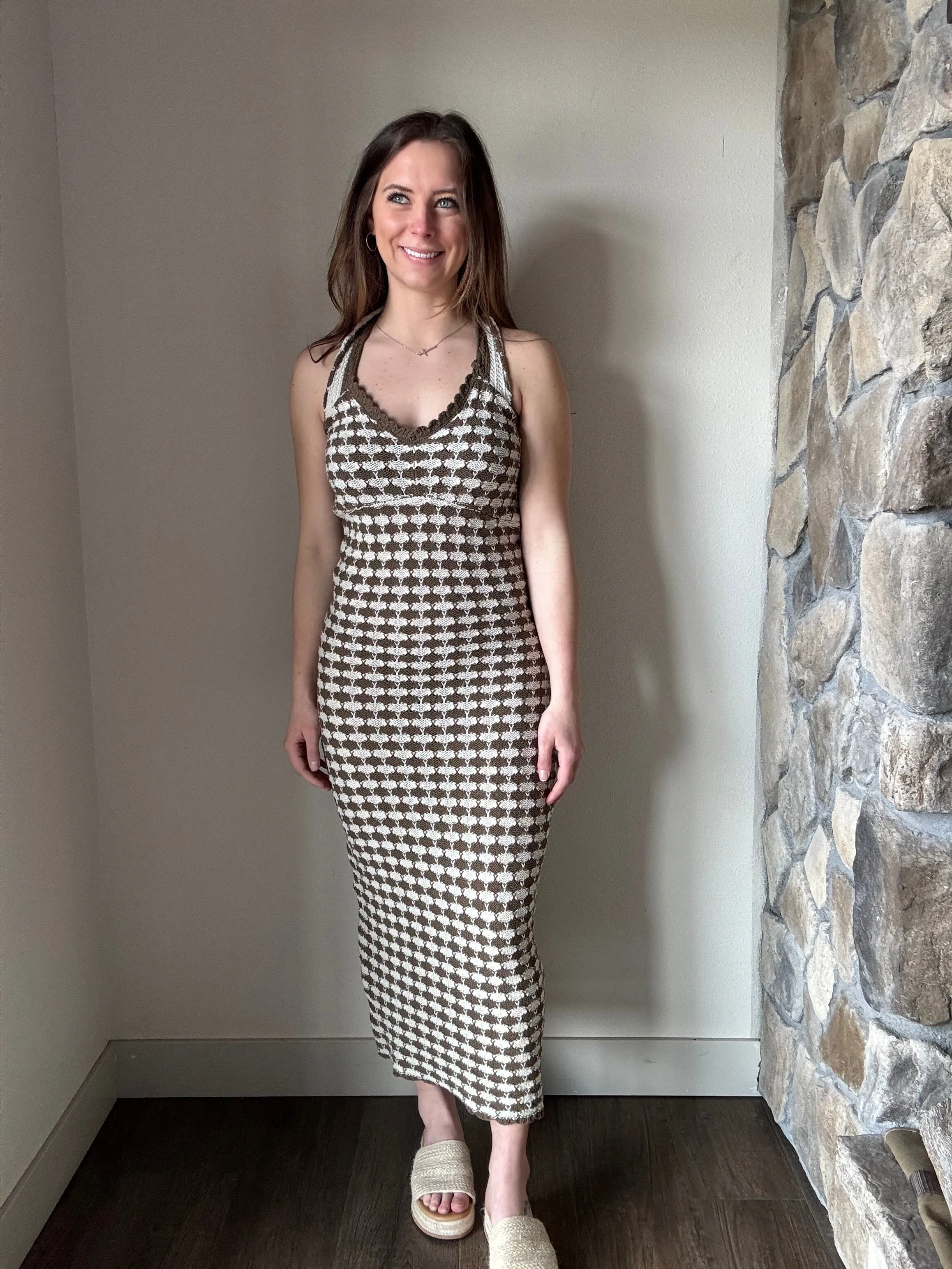 olive cream crochet maxi dress