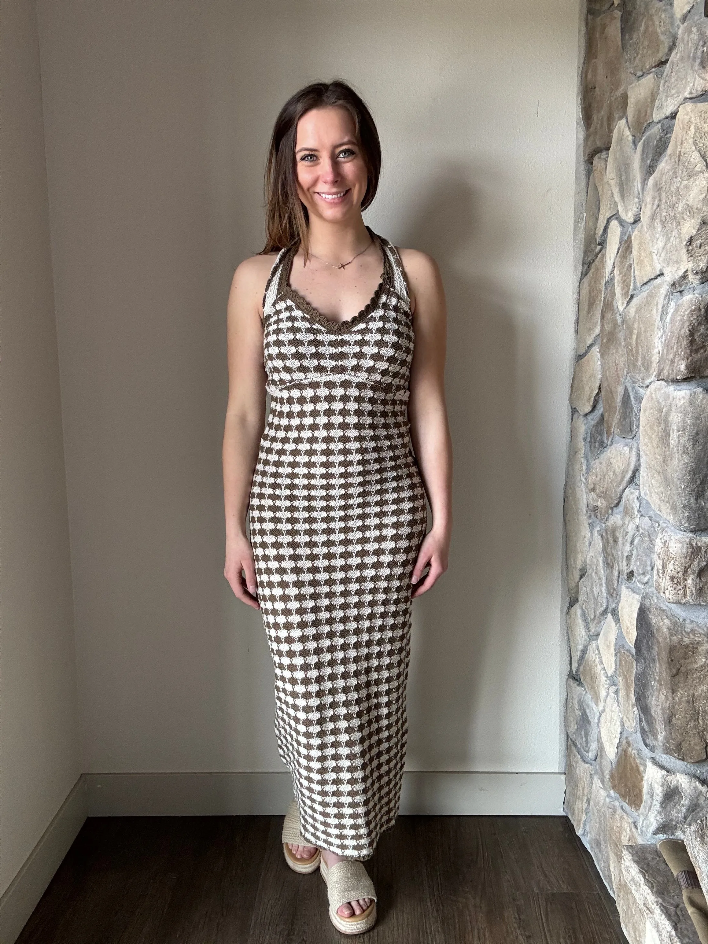olive cream crochet maxi dress