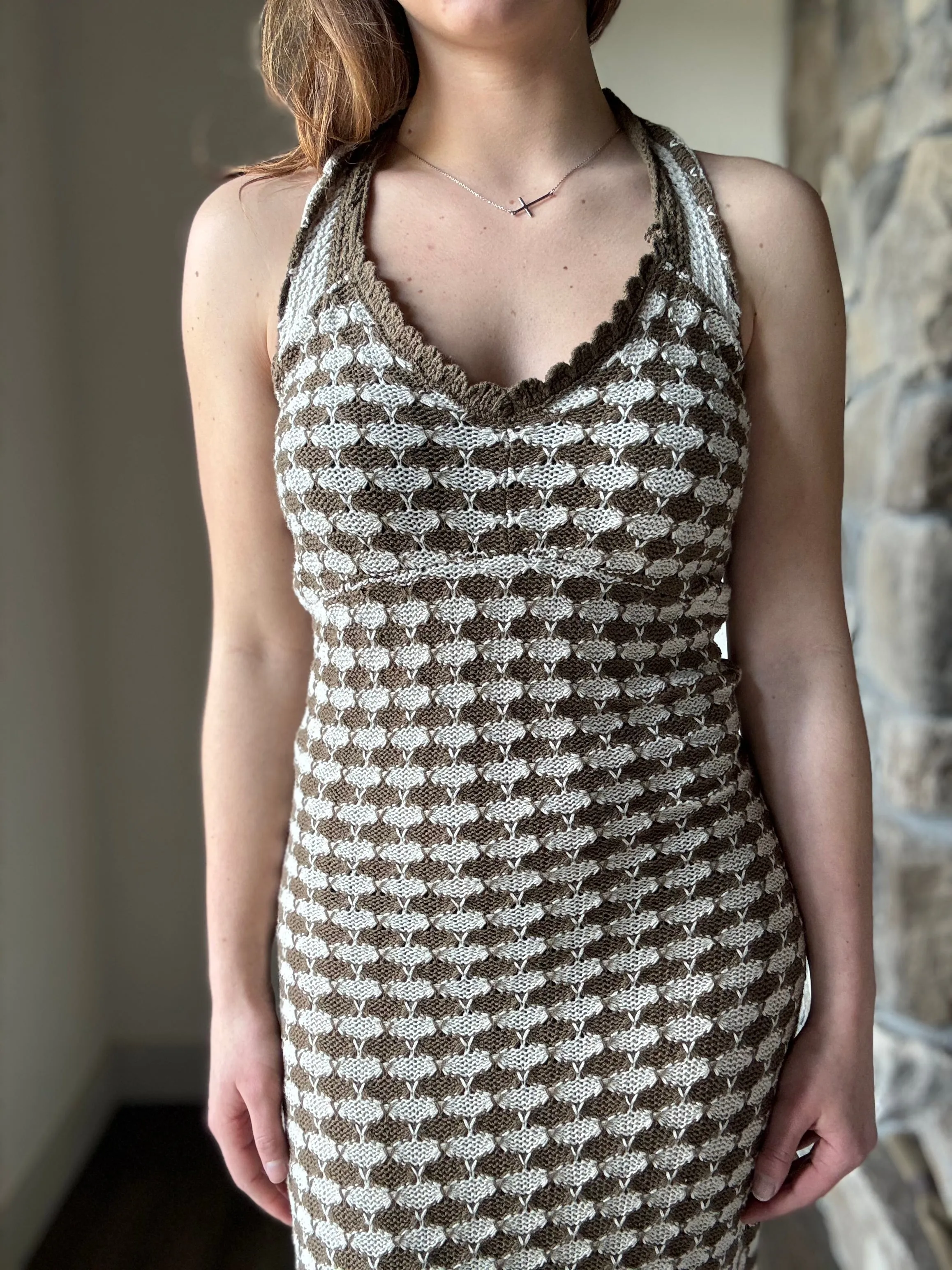 olive cream crochet maxi dress