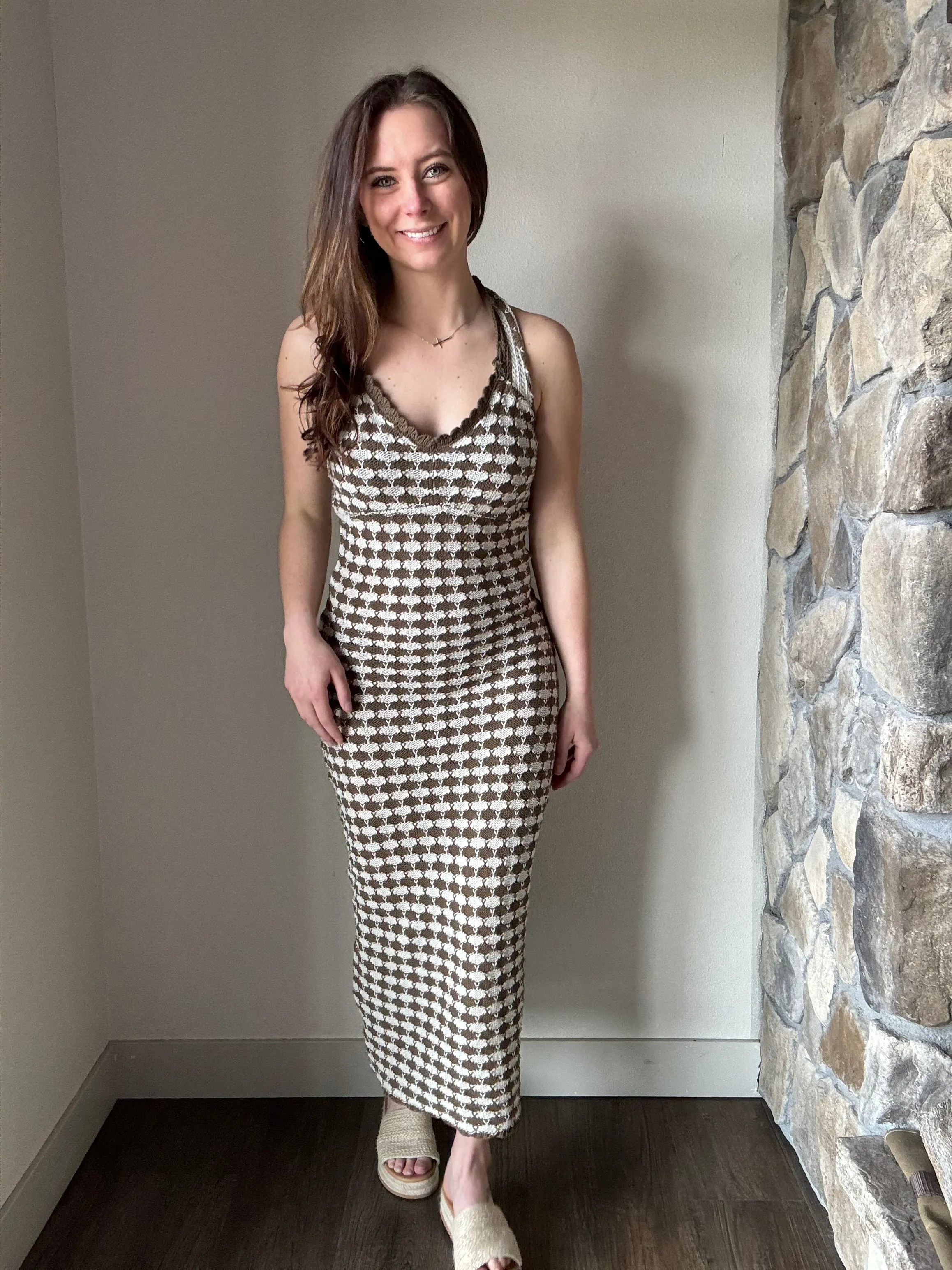 olive cream crochet maxi dress