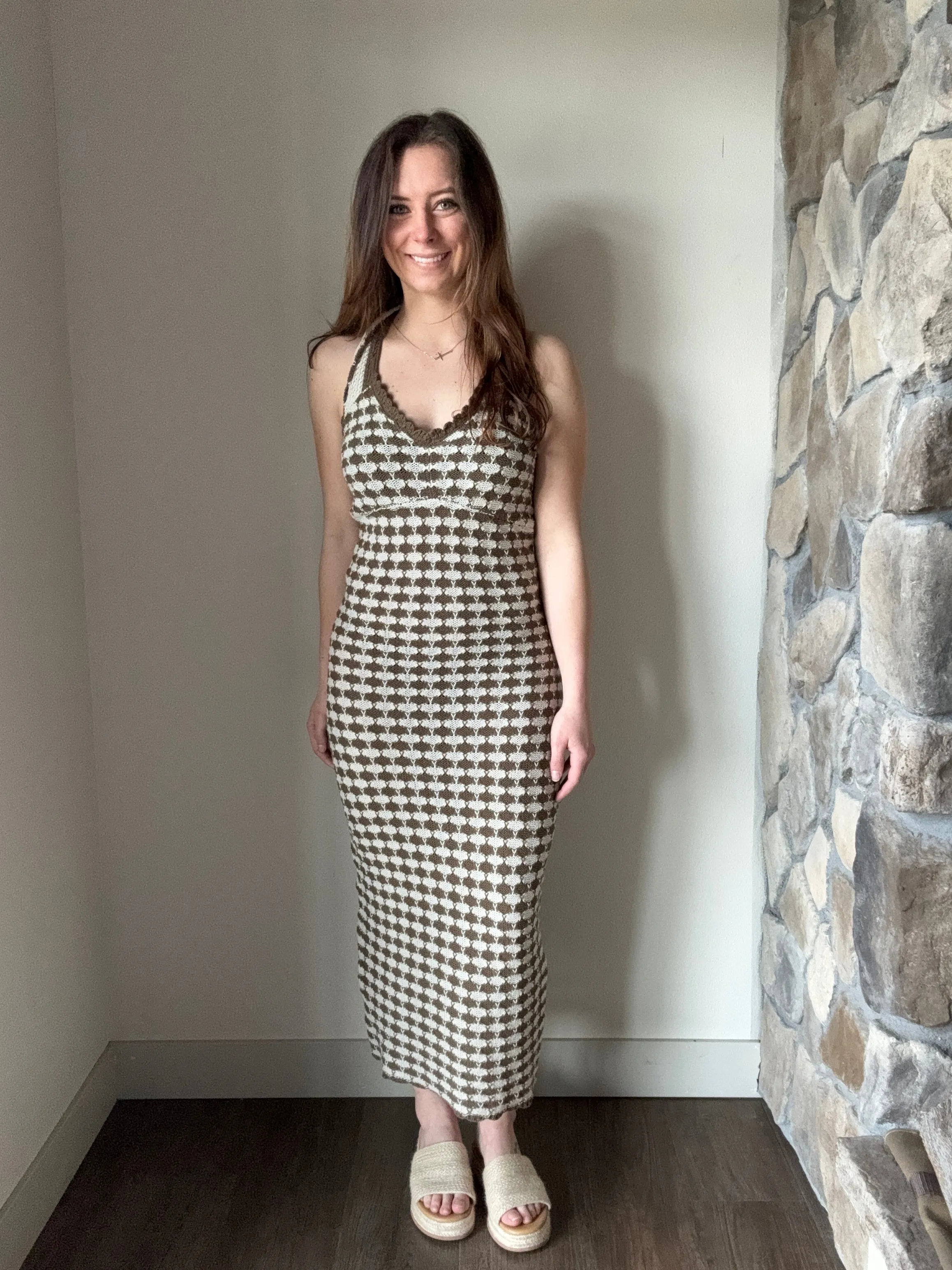 olive cream crochet maxi dress