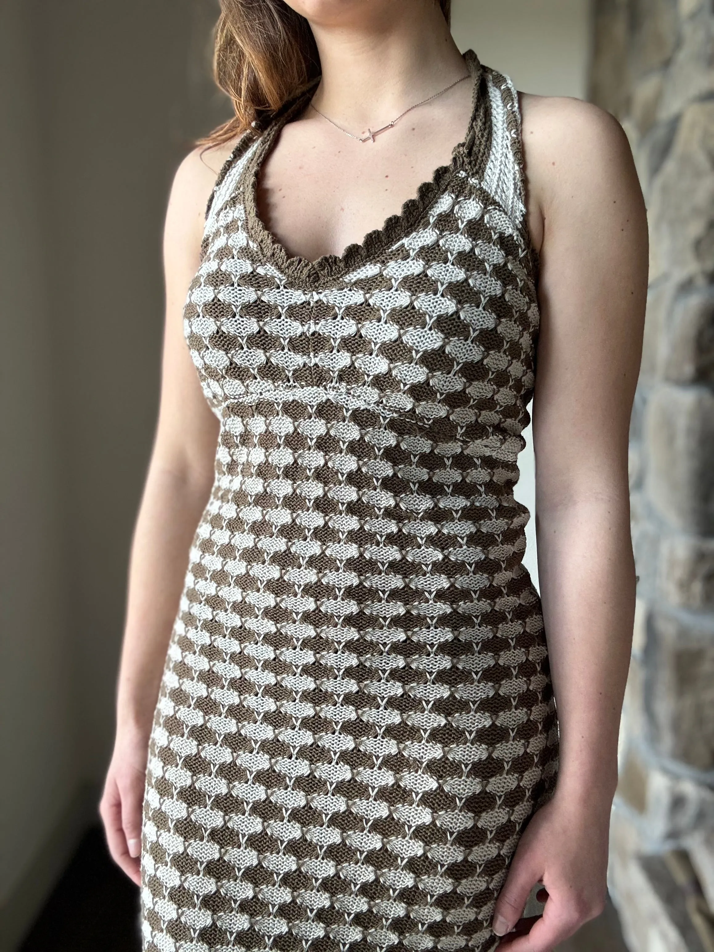 olive cream crochet maxi dress