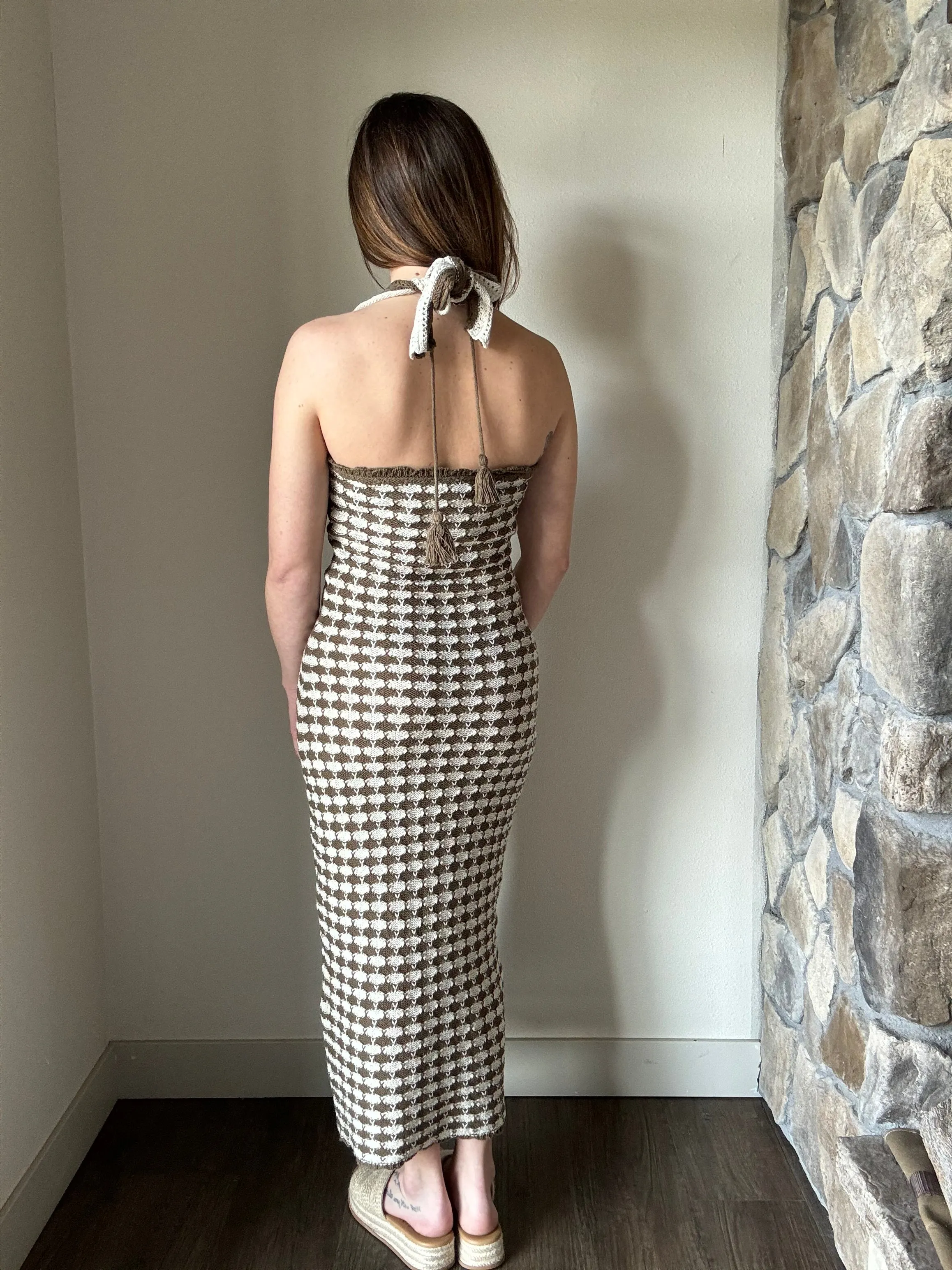 olive cream crochet maxi dress