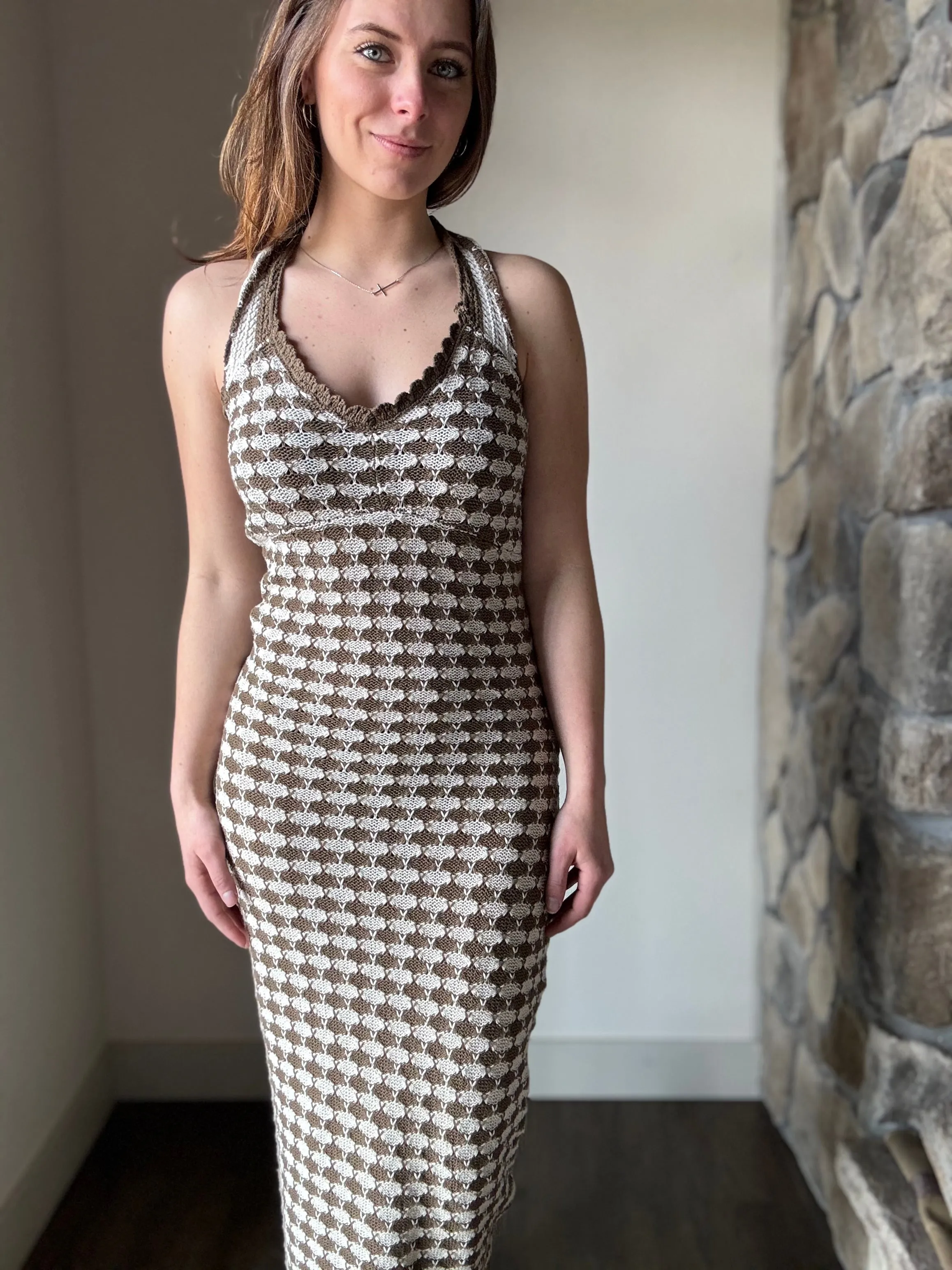 olive cream crochet maxi dress