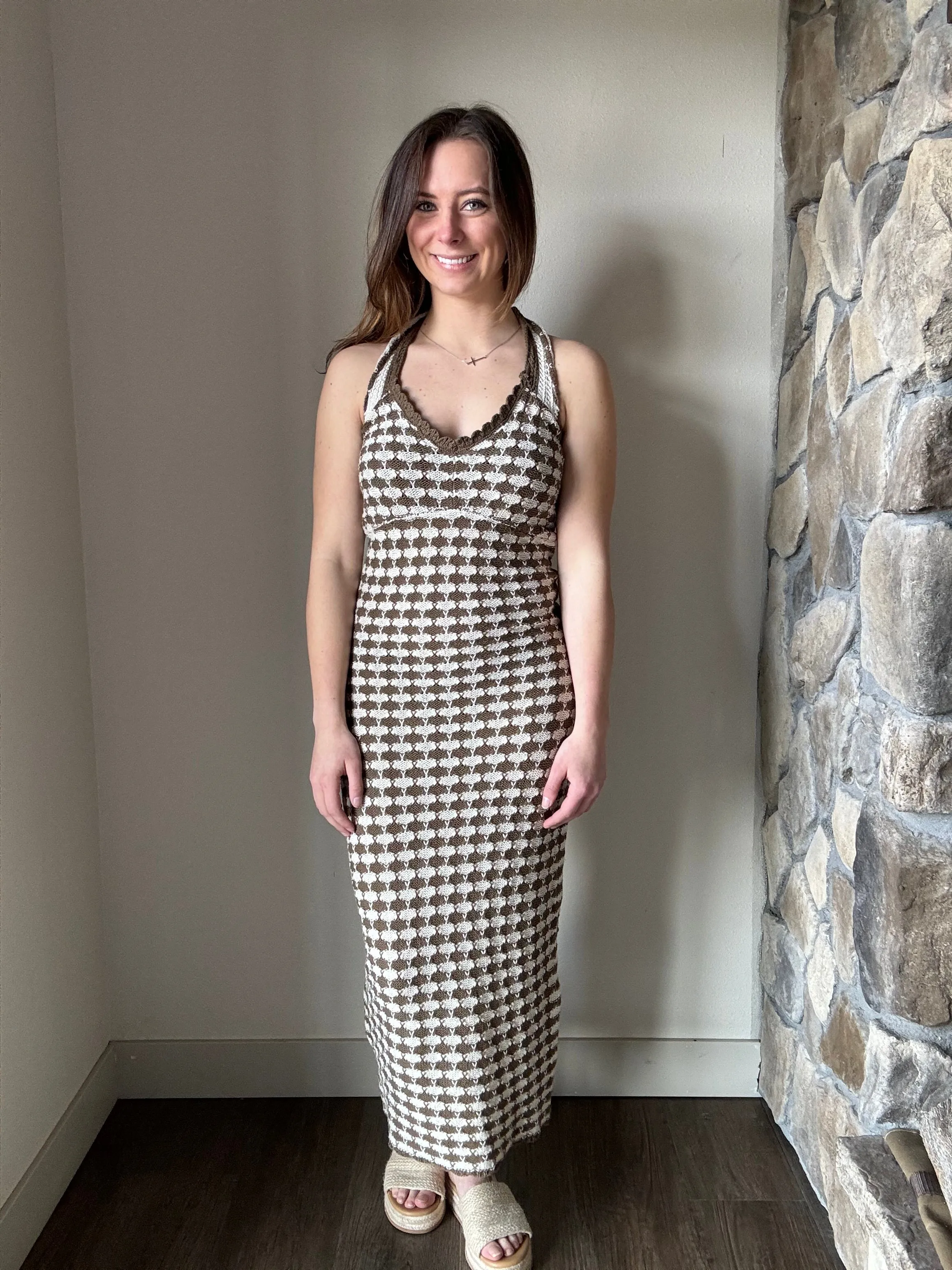 olive cream crochet maxi dress