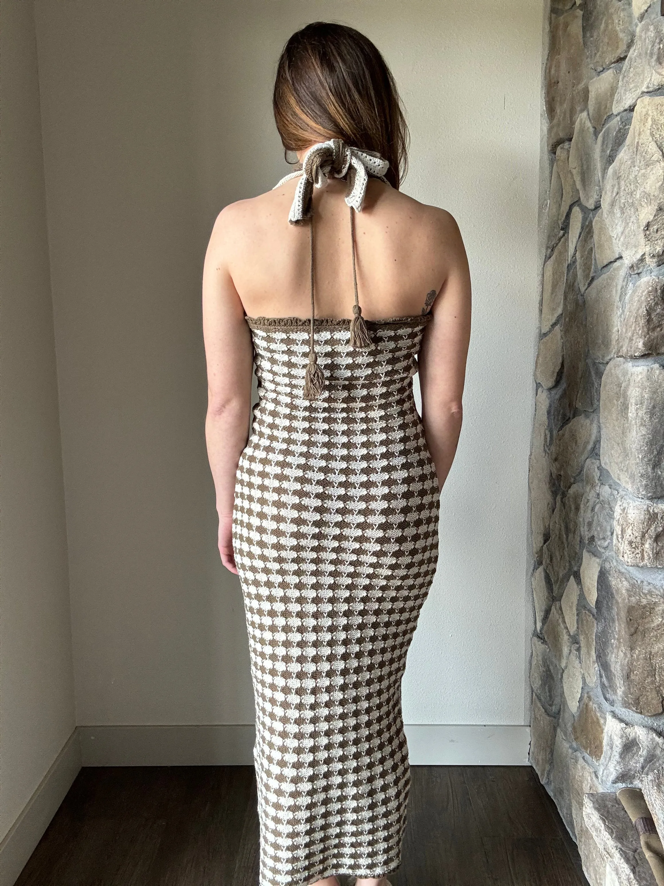olive cream crochet maxi dress
