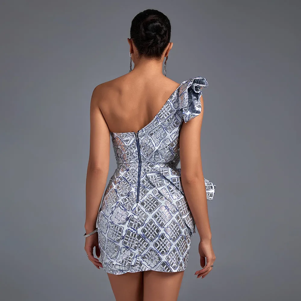 One Shoulder Sleeveless Mini Pleated Bodycon Dress
