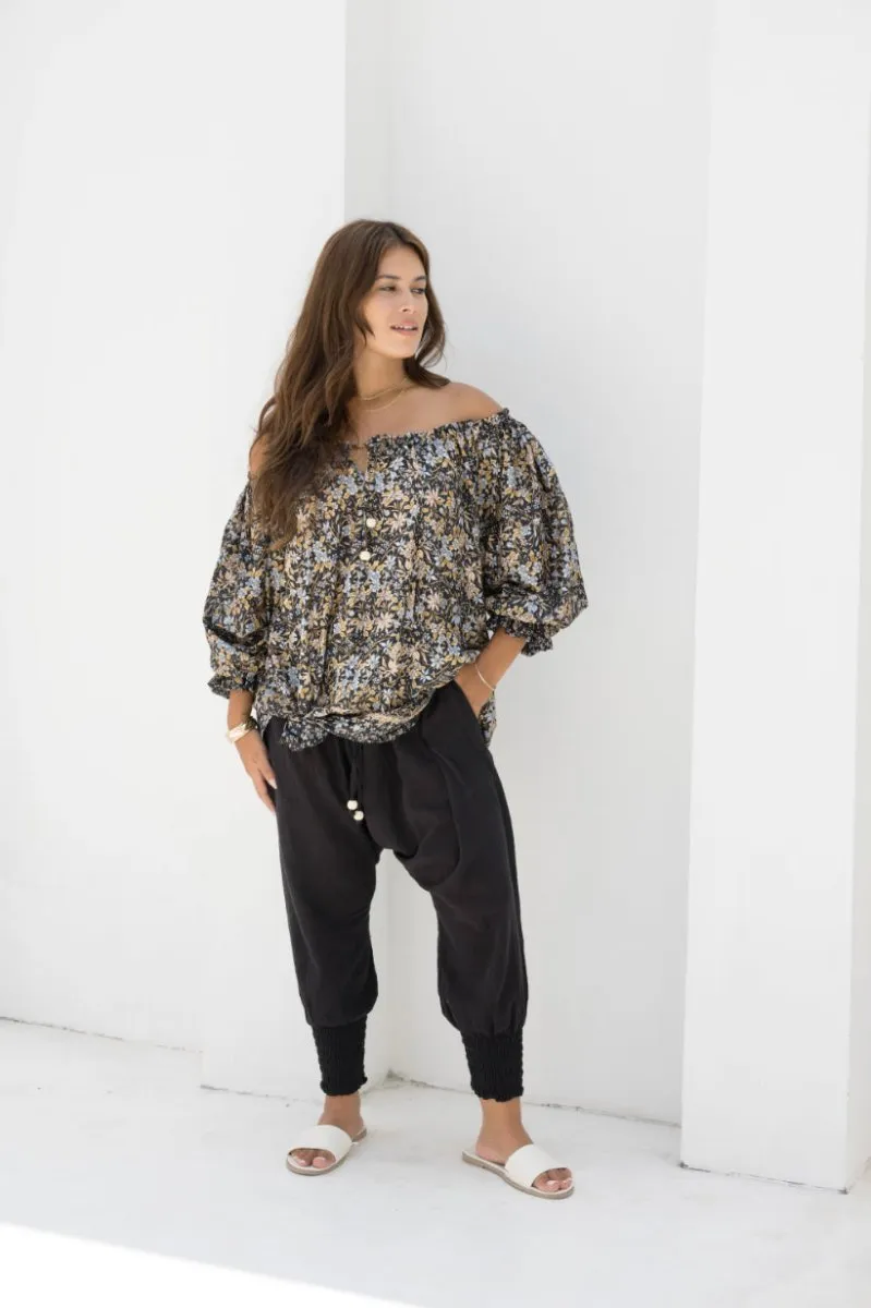 Ouvea Blouse - Black Iris Print