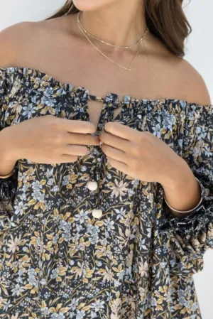 Ouvea Blouse - Black Iris Print