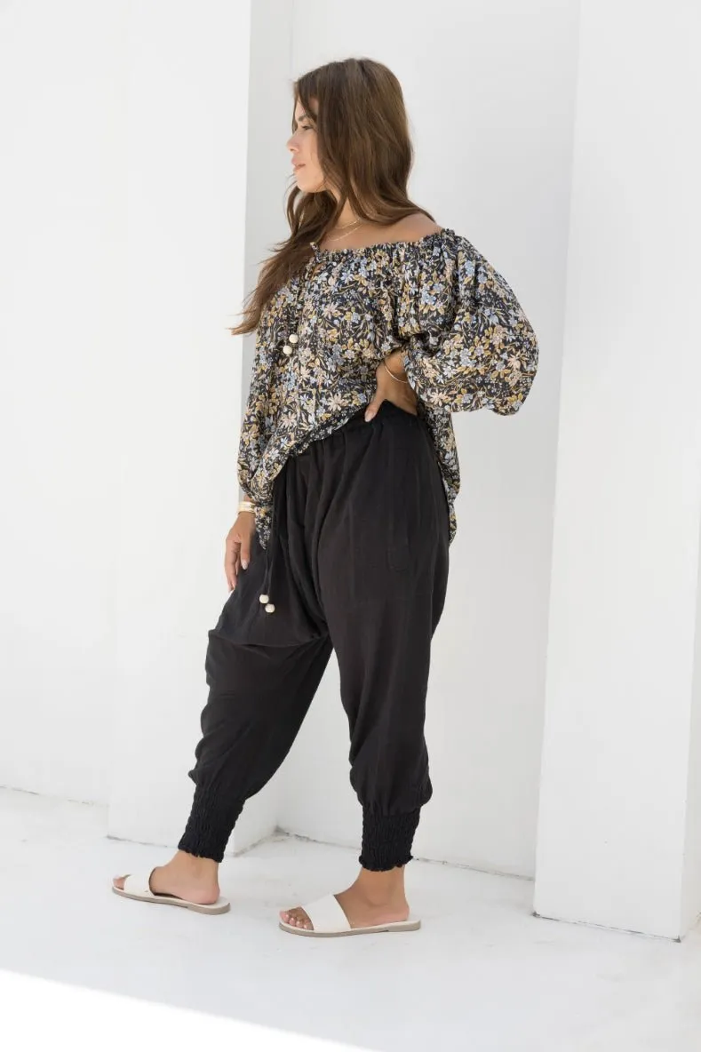Ouvea Blouse - Black Iris Print