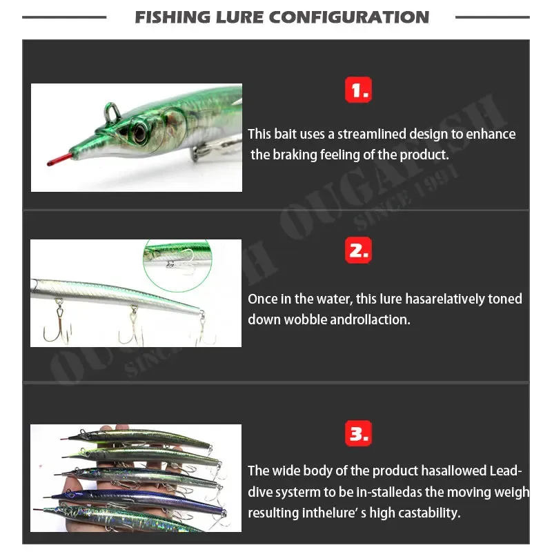 Pencil gar hard plastic fishing Lure 55g 183mm Sinking swim bait