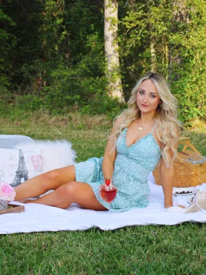 Picnic Date Floral Print Ruffle Tiered Open Back Dress, Mint
