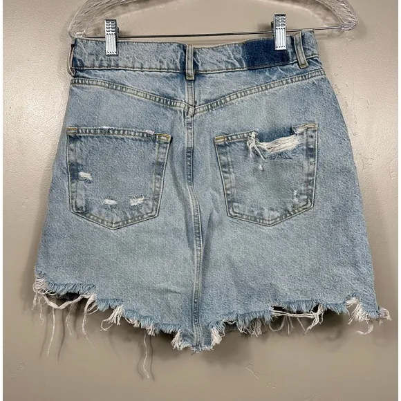 Pilcro and The Letterpress Destroyed Denim Blue Mini Skirt Frayed Hem Size 6
