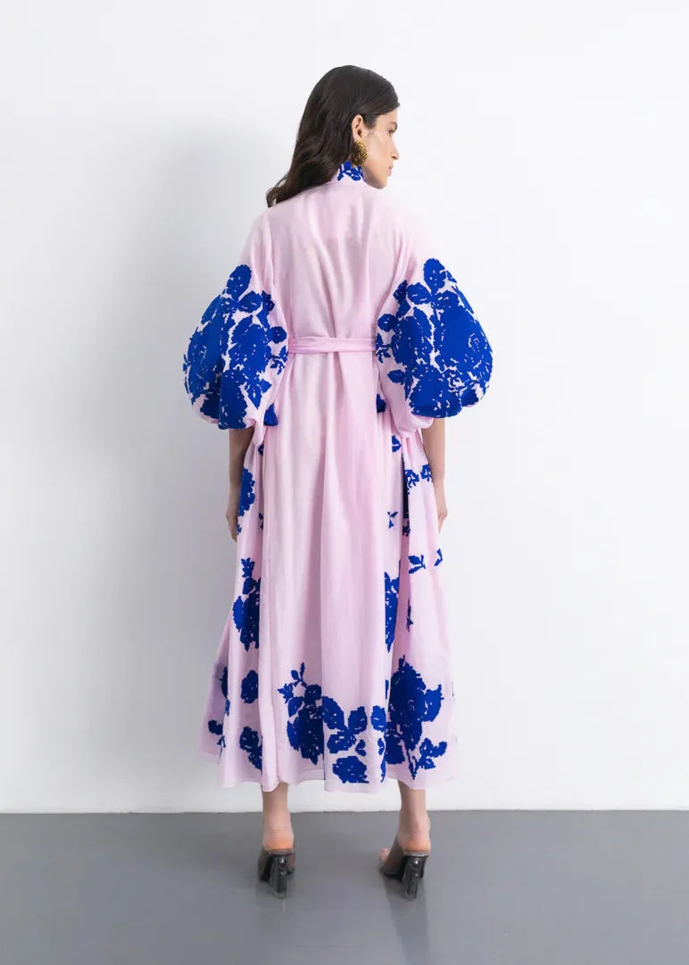 Pink dress with floral embroidery