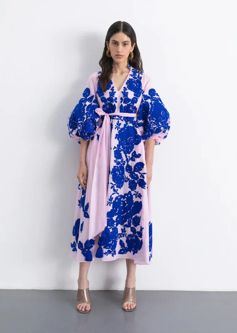 Pink dress with floral embroidery