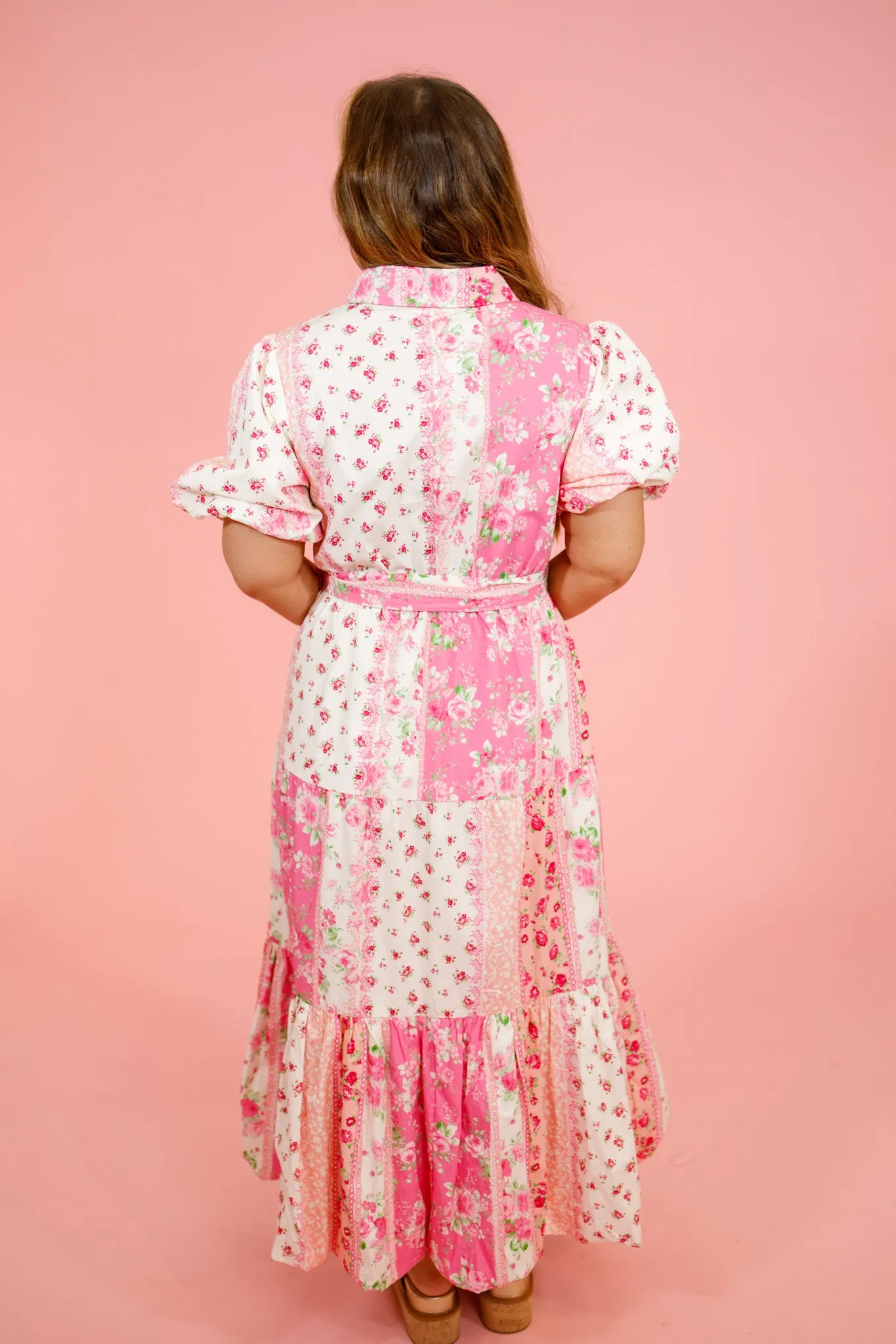 Pink Flower Multi Pattern Dress