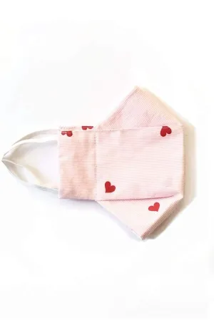 Pink  Heart Mini Stripes (Box Pleated Mask with Filter Pocket)