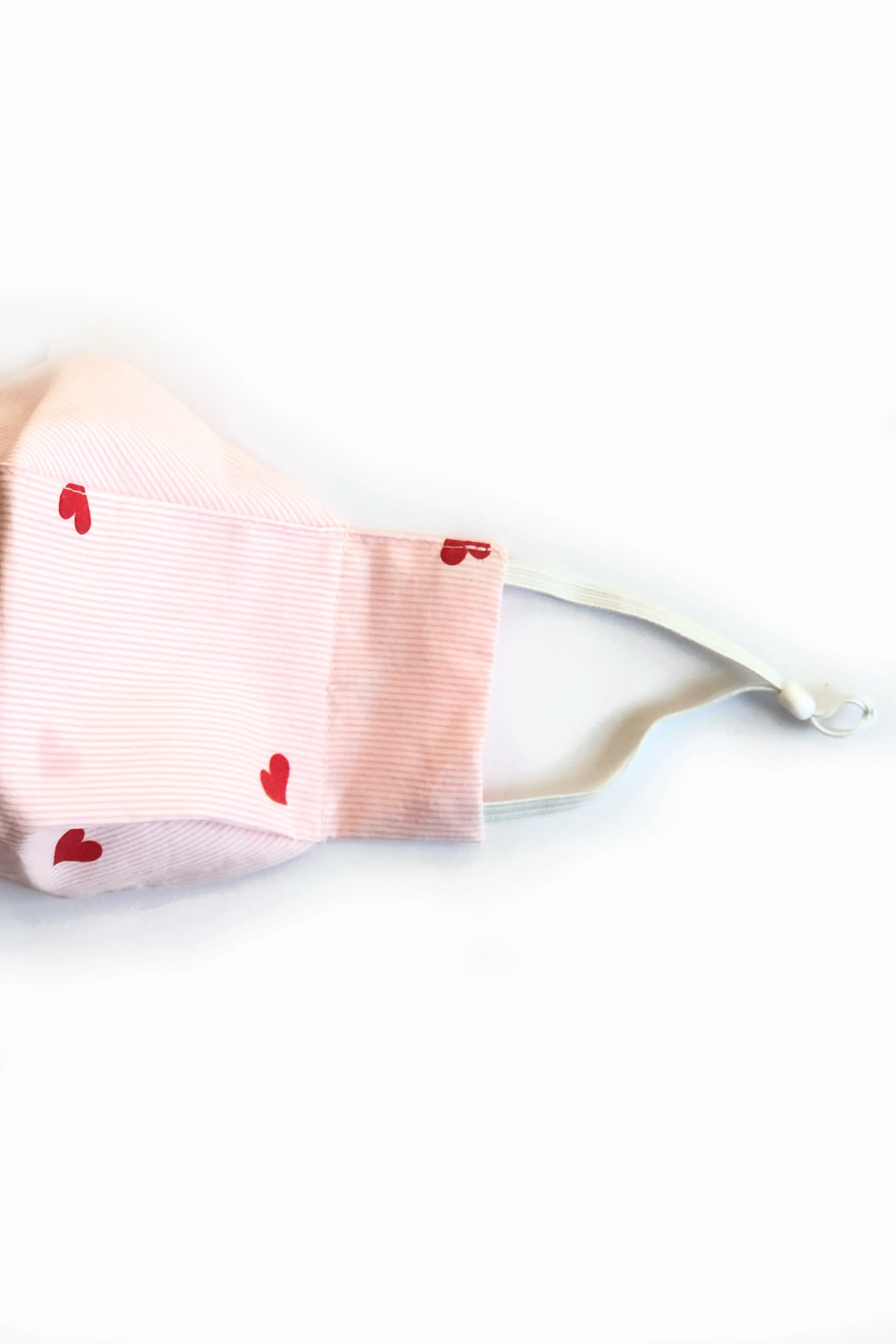 Pink  Heart Mini Stripes (Box Pleated Mask with Filter Pocket)