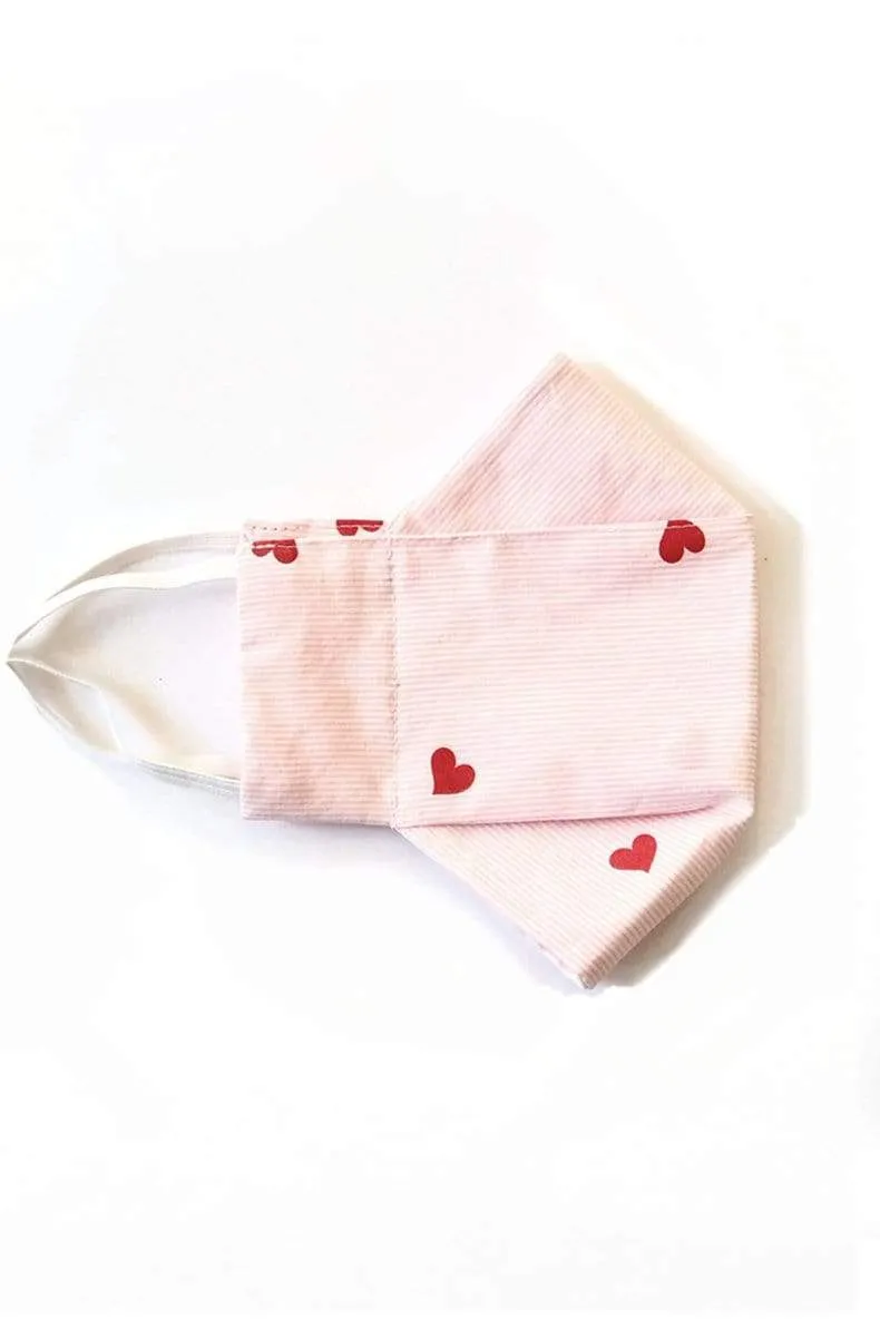 Pink  Heart Mini Stripes (Box Pleated Mask with Filter Pocket)