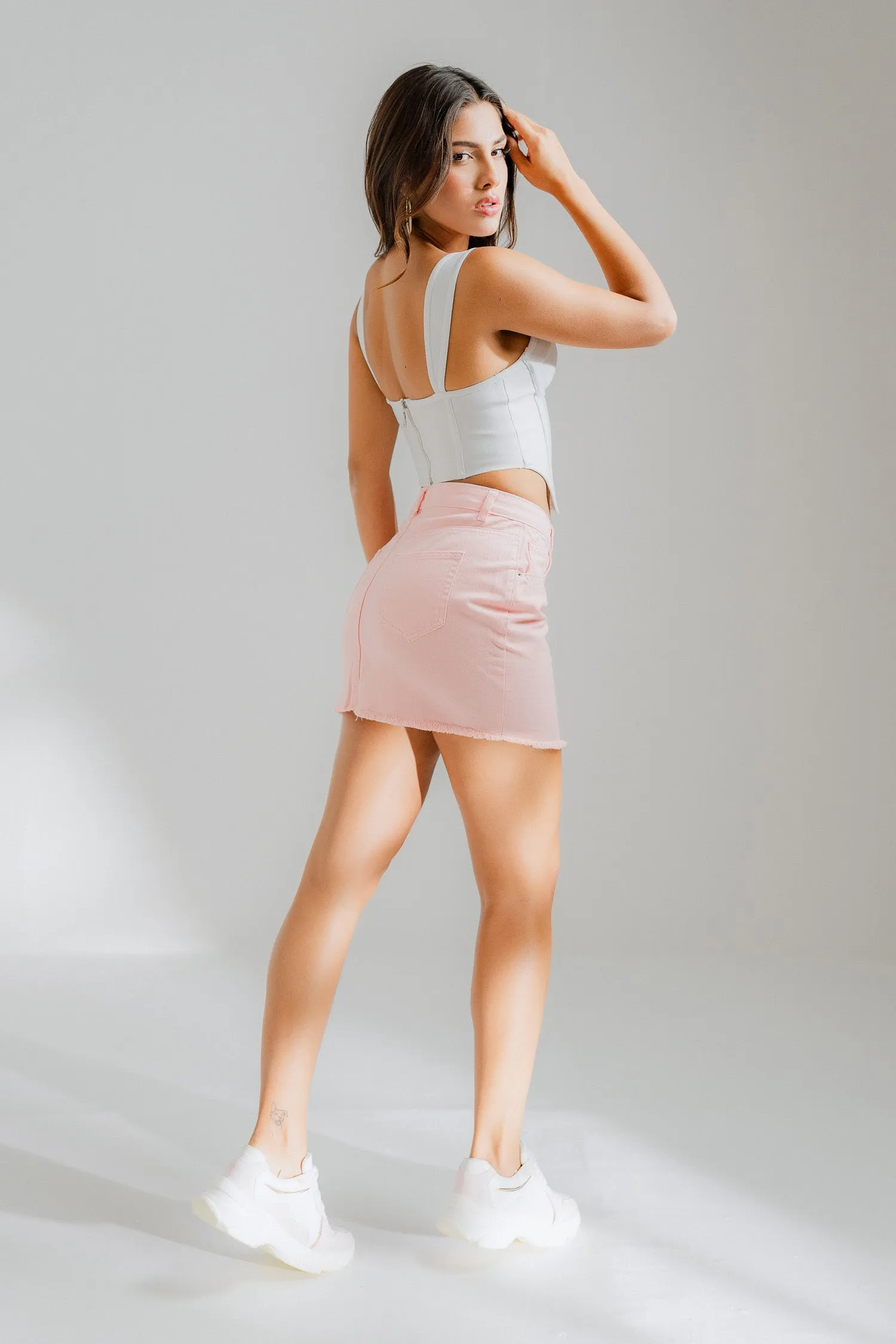 Pink Mini Slim Fit Denim Skirt